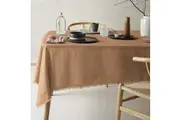 Vintage Design Homewares Gypsy Terracotta Fringed Washed Linen Cotton Tablecloth 150cm x 300cm