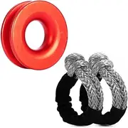 SCHTUMPA 2pcs Synthetic Soft Shackles (57,000lbs Max Breaking Strength) 1/2 inch x 22 inch with Red Snatch Recovery Ring Kit for Sailing SUV ATV 4X4 Truck Jeep(Grey)