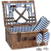 Wicker Picnic Basket for 2 with Waterproof Picnic Blanket, Picnic Set for 2 w...