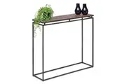 Modern Black Narrow Hallway Console Table with Copper Textured Wood Top