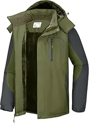[CAMEL CROWN] Men's Ski Snow Jacket Waterproof Winter Snow Coat Windproof Warm Fleece Lining Hooded Parka Rain Jacket