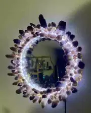 Smoky Quartz Stone Wall Mirror, Vintage Wall Interior Office Mirror For Decor