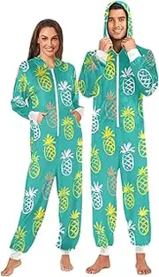[ZZXXB] Pineapple Colorful Print Onesie Pajamas for Adult Women Men Long Sleeves One Piece Onesies Hooded Sleepwear S - XL