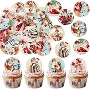 40PCS Edible Happy Valentines Day Cupcake Toppers Picks Love You be Mine You Make My Heart Smile XoXo for Cake Decorations Valentine's Wedding Party Supplies Lips (vintage)