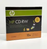 5 PK HP Logo 12X CD-RW CDRW ReWritable Blank Disc 700MB in Slim Jewel Case