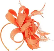 [TOVINANNA] Royal Blue Imitation Linen Material Linen Yarn Top Hat Retro Feather Hair Accessories Comfy 1920 Headpiece Decorative Hair Clips Gauze Dressy Women Bands Fabric Orange
