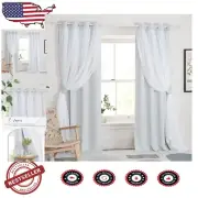 Chic 84” Double Layer Curtains - Greyish White Sheer & Blackout Panels, 2 Pieces