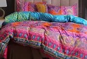 [Luxton] Bohemian Quilt Cover Set, Double Size 3pcs Floral Boho Mandala Doona Cover Set, Double Size