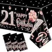 Parfundg 3 Pack 21st Birthday Tablecloth Decor Women Girl,Rose Gold Happy 21 Birthday Theme Table Cover Party Supplies,21 YearOld Birthday Plastic Disposable Rectangular Table Cloth Decor 54''x108''