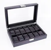 [CFZSALK] 12 Grids Carbon Fiber Watch Box PU Jewelry Box Density Board Watch Case Holder Organizer for Watches Men Valentine's Day Gift KeYJ