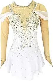 [Zagitova] Figure Skating Dress for Girls Graceful Ice Competition Patchwork Dance Outfits Applique with Shiny Rhinestone