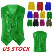 Kids Boys Sequins Waistcoat Vest Crop Top Hip-Hop Dance Stage Performance