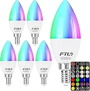 FTL E14 LED Colour Changing Candle Light Bulb with Remote Control, Dimmable 30 Colours 5W 40W Equivalent, 2700K-6000K Coloured Candle Light Bulbs, B11 RGB Light Bulbs for Chandelier, 6-Pack