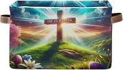 Easter Cross He Is Risen Closet Storage Basket, Decorative Rectangle Nursery Room Storage, Set of 2
