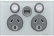 Clipsal Saturn Double Powerpoint with USB Charger Ocean Mist | 4025USBC-OM