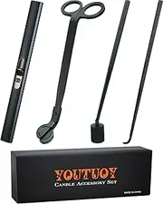 4 in1 Candle Accessory Set with Rechargeable Candle Lighter, Candle Wick Trimmer, Candle Wick Snuffer, Candle Wick Dipper, Candle Care Kit (Matte Black)