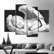Winged Cupid Black & White Angel Framed 4 Piece Canvas Wall Art Painting Wallpap