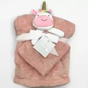 Unicorn Blanket & Lovey Pink Plush Security Set 30x40 in. Duck Duck Goose NEW