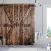 Rustic Barn Door Shower Curtain Farmhouse Waterproof Bath Decor 70x72 w/ Hooks