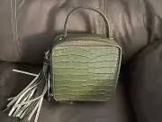 Green shoulder crossbody Crocodile Bag New W/ Tassels