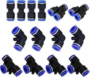 Metalwork Plastic 8mm OD Push To Connect Fittings Pneumatic Fittings Kit 2 Spliters+4 elbows+4 tee+4 Straight Union Ultimate Professional Set 14 Pack (8mm combo)