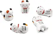 Lekai 5PCS Cute Ceramic Lucky Cat Chopsticks Rest Rack Stand Holder for Chopsticks Forks Spoons Knives Paint Brushes