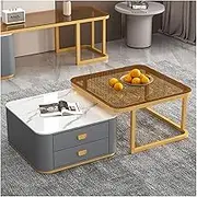 Nesting Coffee Tables Coffee Table Sofa End Tables Set of 2 with 2 Storage Drawers ，Square Stone Coffee Tables for Living Room Coffee Shop Elegance Metal Frame Accent Tables(#4)