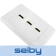 Triple HDMI Cable Wall Plate White with 3x Right Angle Outlets Sockets