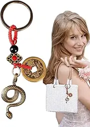 [Qkbuza] Snake Statue Key Ring - Vintage Snake Keychain Pendant Brass Bag Pendants - Lucky Keychain Charm Chinese Key Ring for Bag & Suitcase