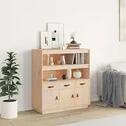 Pine Wood Highboard - Cabinet with Storage, Drawers, Shelves for Living Room, Dining Room, and Kitchen Furniture - Modern Sideboard, Buffet Table, 100x40x108.5 cm