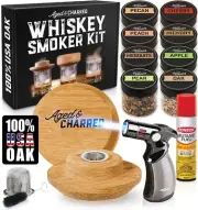 Whiskey Smoker Kit with Torch and Butane - 8 Flavors Wood Chips, 100% USA Oak Sm