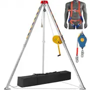 VEVOR Confined Space Tripod Kit, 1800 lbs Winch, Confined Space Tripod 7' Legs and 98' Cable, Confined Space Rescue Tripod 32.8' Fall Protection, Harn
