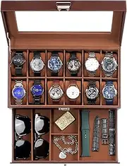 ProCase Watch Box for Men, 12 Slot Mens Watch Case With Drawer, Watch Display Case With Glass Lid, 2-Layer Watch Holder Organizer, Jewelry and Watch Storage for Men Women -12Slot, Espresso