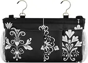 Amooorous Bed Pockets Bedside Storage Hanging Storage Bag for Bunk Dorm Rooms and Hospital Bed Rails Carved Style Black and White Pattern