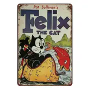 2x Felix The Cat Red Fish Pat Sullivan's Tin Metal Sign Rustic Look Vintage