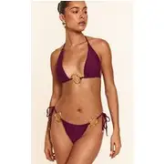 Purple Trim Detail Tie Side Bikini Bottom, Purple