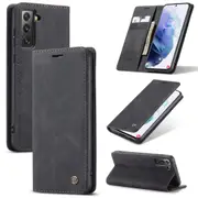 CaseMe Samsung Galaxy S21 5G 4G Classic Folio PU Leather Case Cover [Black]