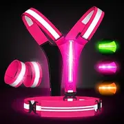 LED Reflective Vest Running Gear Set,USB Rechargeable Light Up Running Vest for Runners Night Walking with Waterproof Phone Bag,High Visibility Armband,Adjustable Waist&Shoulder for Men Women