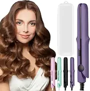 2-in-1 Dual Purpose Curling Wand and Straightener, Long-Lasting Portable Travel Hair Styler for Short and Long Hair Types (Purple)