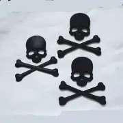 3x Big Matte Black Skull Crossbones skeleton Metal Sticker Badge Decal Emblem 3D (for: Porsche)