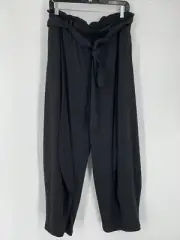 Anthropologie Black Wide Leg Pants Trousers Harem Genie Tie Paper bag Waist Sz L