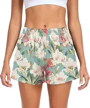 [FRODOTGV] Tropical Flowers Women's Athletic Shorts Ouick Dry Work Out Shorts for Running Yoga Sports Beach S