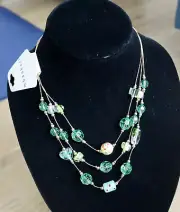 NEW Vintage Miriam Haskell Multi-Strand Faux Emerald Bead Chain Necklace 21"