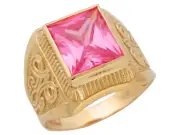 10k or 14k Yellow Gold Simulated Pink Tourmaline October Birthstone Mens Ring