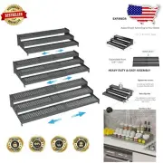 Sturdy Expandable Spice Rack with 3-Tier Step Shelf – Gun-Grey, 100 Lbs Capacity
