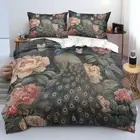 Duvet Cover King Size Peacock Feather Comforter Cover Butterfly Pink Romantic