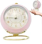 Funvalley Surperfect Small Desk Clock Retro Bedside Table Analog Vintage Aesthetic Clock Alarm Clocks Battery Operated Clock for Bedrooms Living Room (Pink)