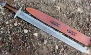 Damascus Steel Viking Sword Handmade Knife 32 Inches Rose Wood Handle Full Tang