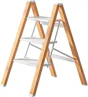 3 Step Ladder, Thickened Aluminum Folding Household Step Stool with Anti-Slip Wide Pedal, Multifunctional Flower Stand Ladder for Kitchen Office LibraryWhite,3-Step