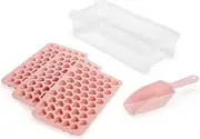 Paris Hilton Heart Shaped Mini Ice Cube Tray Set, Includes 3 Mini Ice Cube Molds, Ice Bin Storage Container with Lid and Ice Scoop, Easy Release Silicone Ice Mold, Made Without BPA, 6-Piece Set, Pink